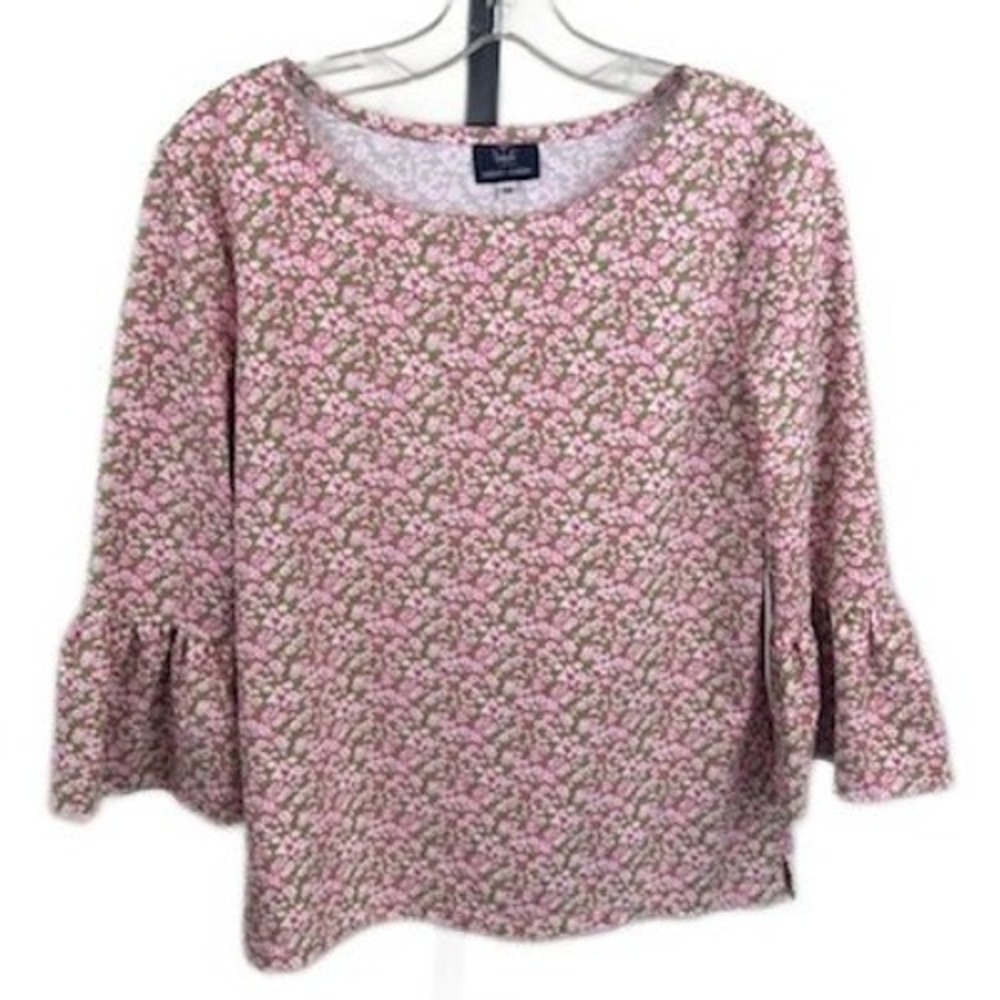 Sailor‎ - Sailor Floral Bell Sleeve Blouse Pink Green Scuba Women's Size Medium